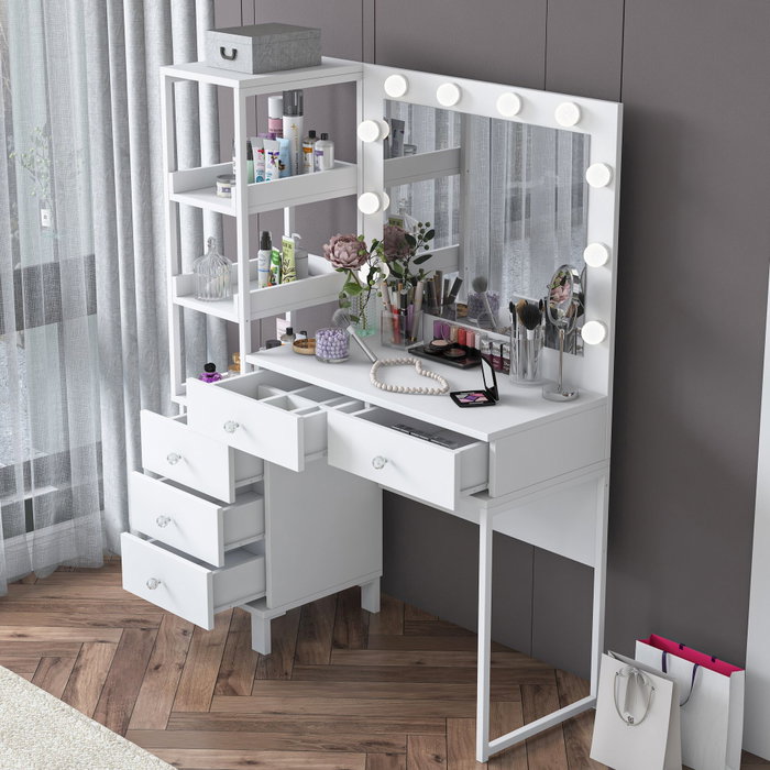 Hanah Home Mesa de Maquillaje Blanca con 10 Focos Hanah Home Mesa de Maquillaje Blanca con 10 Focos